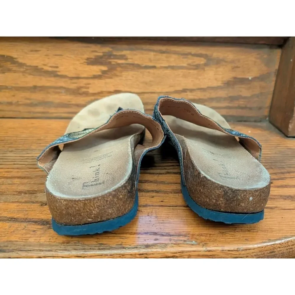 Think! Mizzi Cork Foot bed Blue Leather Sandals Women's Shoes 9-9.5, 40